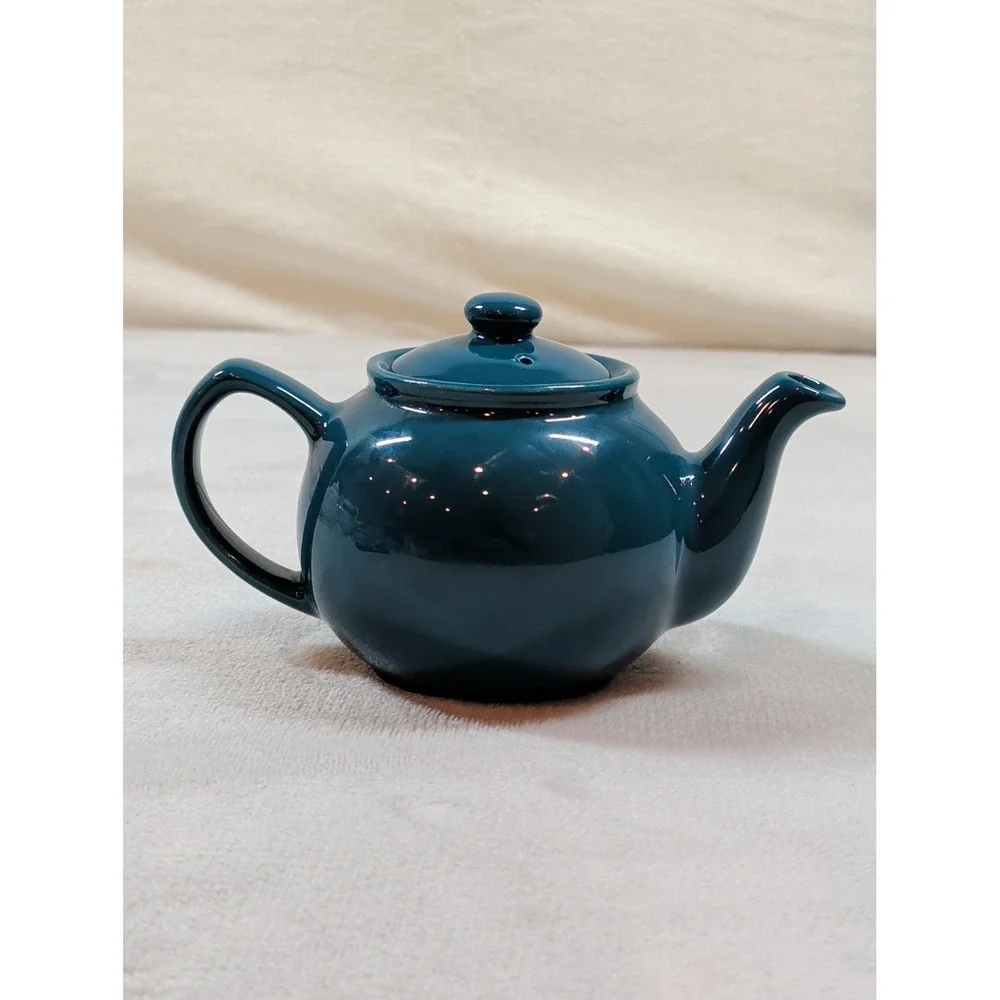 Price & Kensington Teal Blue Ceramic Teapot Glossy Peacock Glaze 2 Cup‎